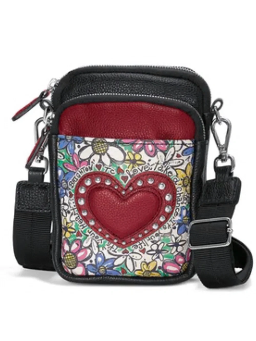 Brighton-Leather Scribble Crossbody Bag in Red, Black and Floral